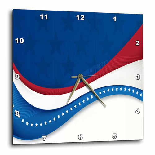 3dRose Red, White, and Blue Swirl with Stars-Wall Clock, 10-inch (DPP_222473_1)