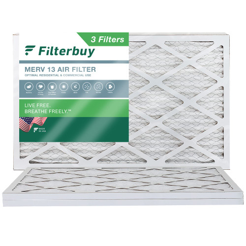 Filterbuy 16x25x1 Air Filter MERV 13 Optimal Defense (3-Pack), Pleated HVAC AC Furnace Air Filters Replacement (Actual Size: 15.50 x 24.50 x 0.75 Inches)