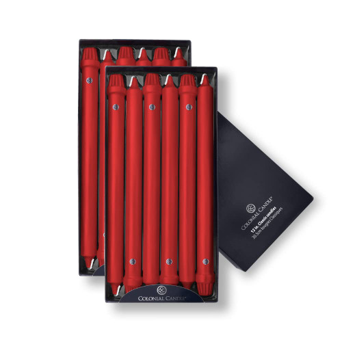 Colonial Candle Unscented Taper Candle, Classic Collection, Red, 12 in, Pack of 12 - Up to 10 Hours Burn