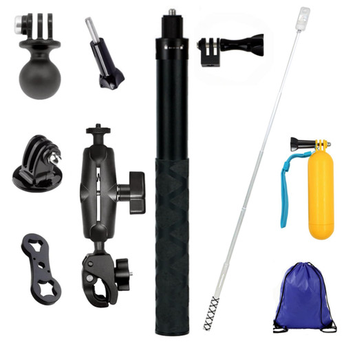 Handlebar Clamp Motorbike Mount,114cm Invisible Selfie Stick for Insta360 One X3, X2, X, R, RS, GO 2, GoPro Hero, with Floating Hand Grip, Double Ball Head Super Clamp Mount Adapter Accessories Set