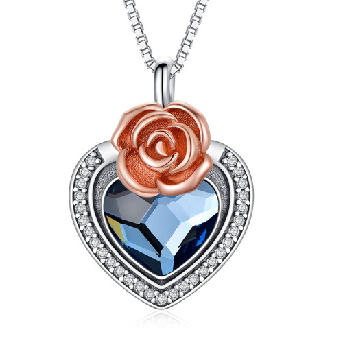 AOBOCO Rose Flower Cremation Jewelry for Ashes 925 Sterling Silver Heart Urn Necklace Engraved Forever in My Heart Keepsake Necklace with Austrian Crystals Memorial Jewelry Gift for Women