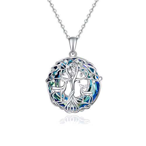 Fryneauy Deer Necklace Tree of Life Crystal 925 Sterling Silver Pendant Necklace Family Tree Jewelry Gift for Mother Women Sister Daughter Fryneauy Deer Necklace Tree of Life Crystal 925 Sterling Silver Pendant Necklace Family Tree Jewelry Gift for Mother Women Sister Daughter