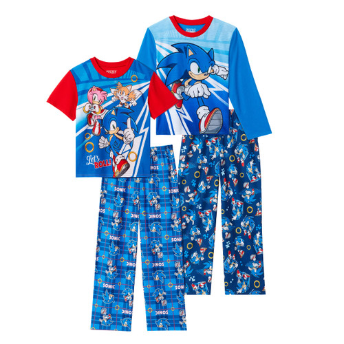 Sonic The Hedgehog Boys Pyjamas Kids 4 Piece Sleepwear Sets Bottom Sleep Shirt, Blue-blue, 5