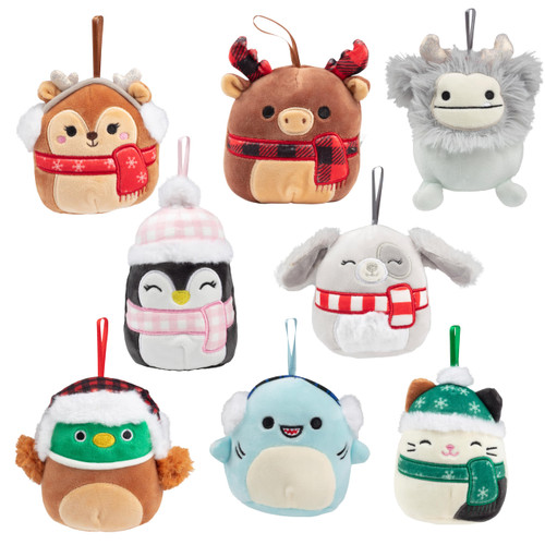 Squishmallows 4" Mini Plush Christmas Tree Ornaments, 8-Pack - Official Kellytoy Holiday Set - Includes Cam The Cat, Darla The Fawn & More! Squishy & Soft Stuffed Animal Toy