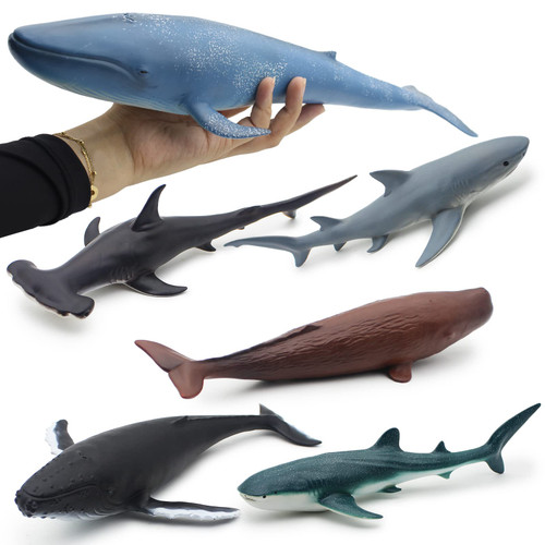 Mostop Sea Animal Toy for Kids 6 Pack 14.5'' Large Size Ocean Sea Marine Animal Figures, Realistic Ocean Sea Creature Action Models Whale Ornament Education Cognitive Toy Set for Boys Girls