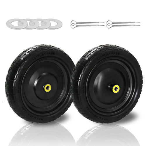 2 PCS Upgraded 13" Flat-Free Solid Gorilla Cart Tires Replacement, 5/8" Bearings, 2.17" Offset Hub,4.00-6 Gorilla Cart Wheels, No Inflation, Fits Hand Trucks, Garden Carts, Trolleys