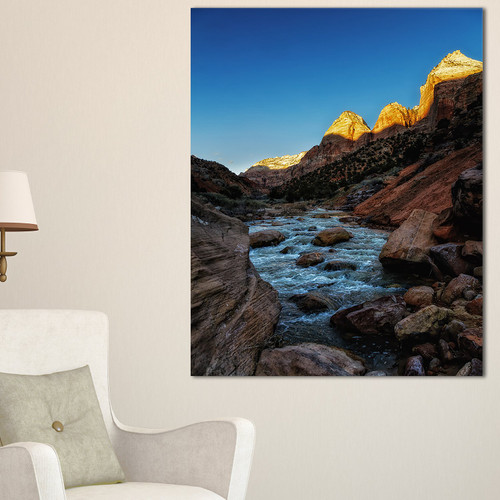 Designart PT8988-12-20 Rapid Virgin River-Landscape Photography Canvas Print-12x20, 20" H x 12" W x 1" D 1P, Brown