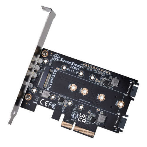 SilverStone Technology ECM27 Triple Slot (1 x NVMe & 2 x SATA) M.2 SSD to PCIe x4 Adapter Card, SST-ECM27