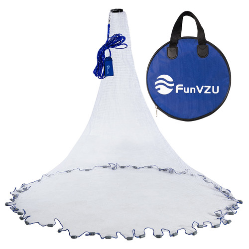 FunVZU Fishing Cast Net - Casting Nets for Bait Fish - Throw Cast Nets for Fishing - Small Fish Casting Net Gray Sinker 3/8 inch Mesh Fishing Net 4FT/5FT/6FT/7FT/8FT/9FT