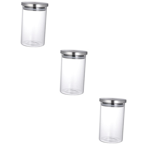 Abaodam 3pcs containers with lids kitchen canister food storage container glass food canister sugar container glass jar with lid glass container terrarium Sealed Canister Cereals food jar