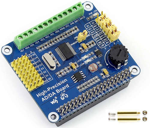 High-Precision AD/DA Expansion Board for Raspberry Pi 4B/Raspberry Pi 3B+/Raspberry Pi3B/2B/Raspberry Pi Zero/Zero W/Zero WH/Raspberry Pi Zero 2W/ Zero 2WH/Jetson Nano, Onboard ADS1256/ DAC8552 Chip