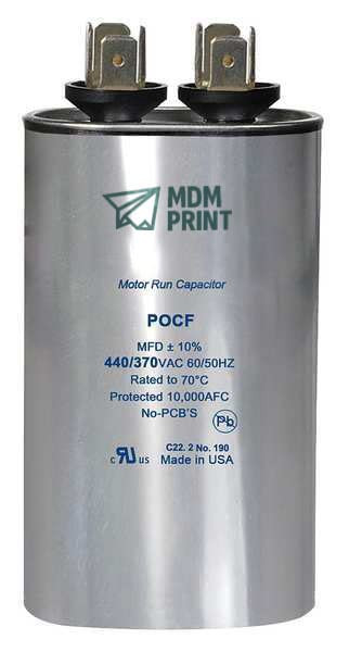 Motor Run Capacitor,60 MFD,440V,Oval