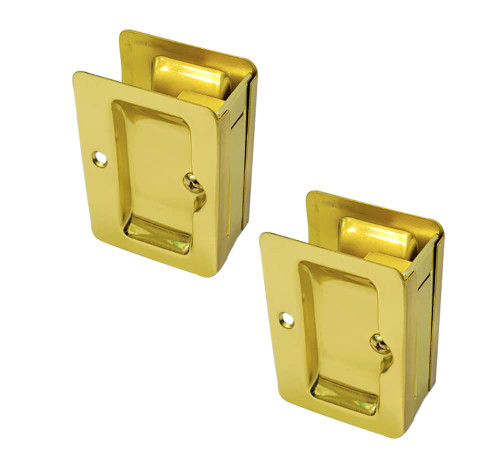 QCAA Premium Quality Solid Brass Rectangular Pocket Sliding Door Pull, Passage Function, 3-1/4''X2-1/4'', Polish Brass, 2 Pack, Made in Taiwan