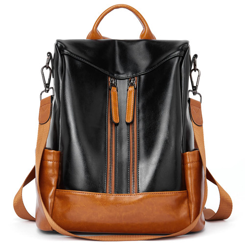 BROMEN Women Backpack Purse Leather Anti-theft Travel Backpack Fashion Shoulder Handbag Black with Brown BROMEN Women Backpack Purse Leather Anti-theft Travel Backpack Fashion Shoulder Handbag Black with Brown
