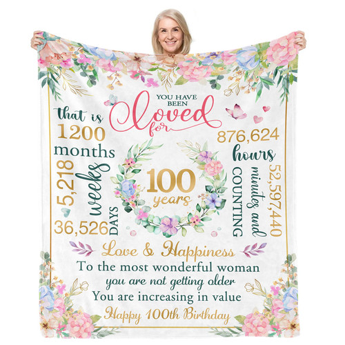 100th Birthday Decorations for Women,100th Birthday Gifts for Women,Best 100th Birthday Gifts,Happy 100th Birthday Decorations for Her,Wife,Sister,Friend,Soft Throw Blanket 80" X 60"