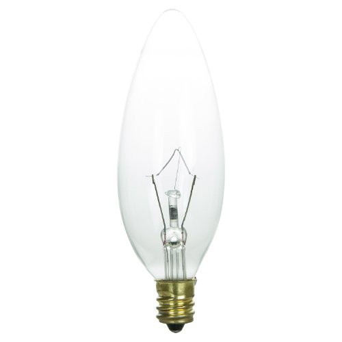 Sunlite 40CTC/32/CD2 Incandescent 40-Watt, Candelabra Based, Chandelier Bulb, Torpedo Tip, Clear, Carded 2-Pack