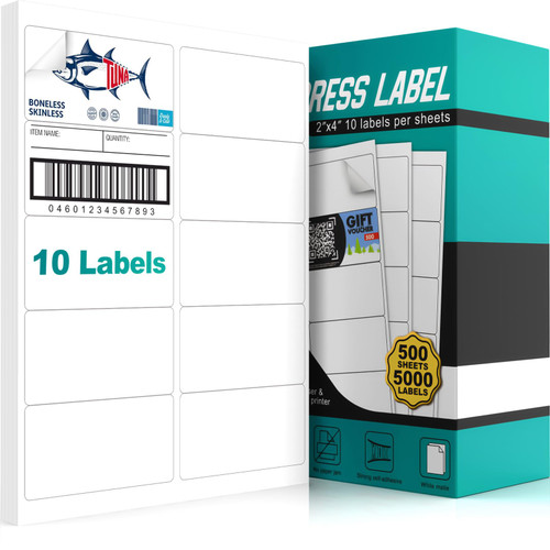 2x4 Inch Address Labels - 500 Sheets (10 Labels per) for Inkjet/Laser Printers Matte White 5000 Blank Labels Sticker Paper on 8.5x11 Inch for Mailing, Shipping, and Organizing