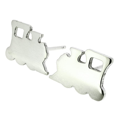 Train Locomotive Stud Earrings Polished Sterling Silver post jewelry Handmade in USA