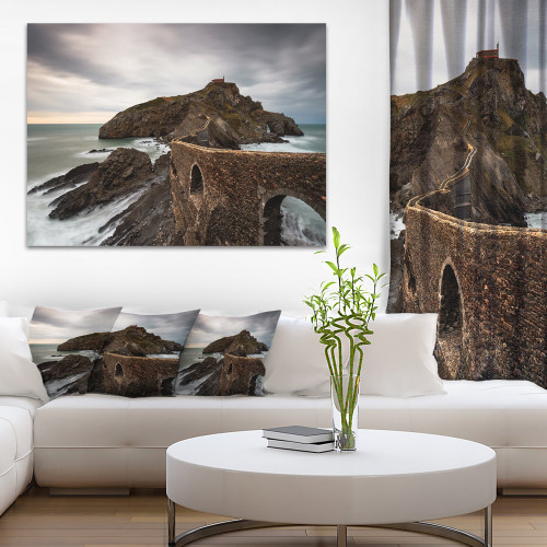 Designart PT9475-20-12 Cape and Chapel in Spanish Beach Seashore Photo Canvas Print, 12" H x 20" W x 1" D 1P, Brown Designart PT9475-20-12 Cape and Chapel in Spanish Beach Seashore Photo Canvas Print, 12" H x 20" W x 1" D 1P, Brown
