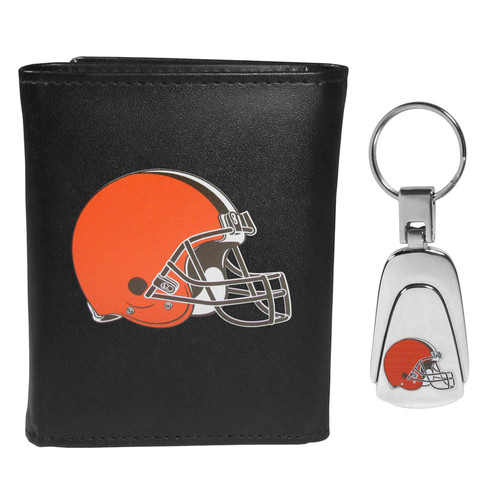 Siskiyou Sports NFL Cleveland Browns Mens Leather Tri-fold Wallet & Steel Key Chain, Black, One Size Siskiyou Sports NFL Cleveland Browns Mens Leather Tri-fold Wallet & Steel Key Chain, Black, One Size