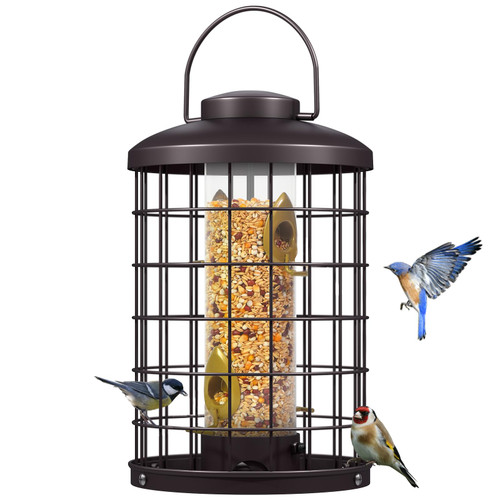 Mosloly Caged Bird Feeders Metal - 3 Lbs - Squirrel-Proof Wild Bird Feeders, Clear Tube Feeders Hanging Outside Starling Proof, Detachable Cleaning, 4 Feed Ports(Copper) Mosloly Caged Bird Feeders Metal - 3 Lbs - Squirrel-Proof Wild Bird Feeders, Clear Tube Feeders Hanging Outside Starling Proof, Detachable Cleaning, 4 Feed Ports(Copper)