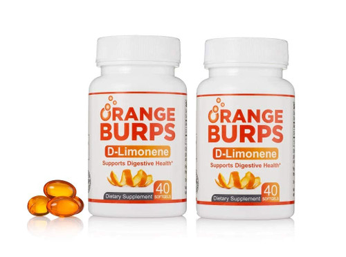 Orange Burps D-Limonene Softgels | Orange Peel Extract for Digestive Health | Non-Harmful Solution for Acid Reflux & Heartburn | Easy-to-Swallow & Each Bottle Contains 500mg, 40 Capsules (Pack of 2)