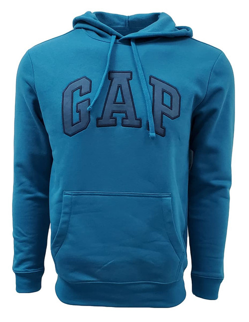 Gap Factory Men's Fleece Arch Logo Pullover Hoodie (Medium, Teal Blue/Navy Logo)