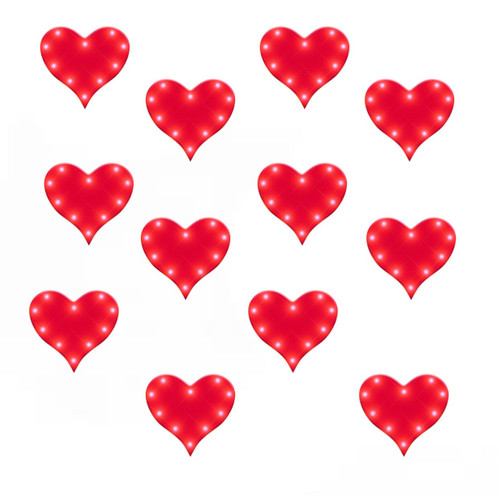 Pack of 12 Red Heart Flashing Body Light Lapel Pins with 10 Radiant Red LEDs for Valentines Day