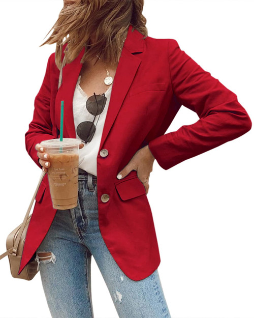 Newffr Womens Open Front Blazers Casual Long Sleeve Lapel Collar Button Down Work Office Jackets Blazer with Pocket Red Newffr Womens Open Front Blazers Casual Long Sleeve Lapel Collar Button Down Work Office Jackets Blazer with Pocket Red