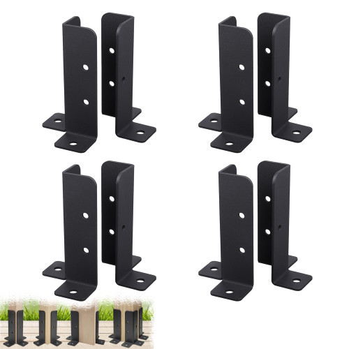 Chooglkj 8Pcs Adjustable Wood Fence Pergola Post Base Brackets Kit Fit 1.5x1.5,2x2,2x4,4x4 Post,Reversible Heavy Duty Half Column Base Black Post Anchor Base Brackets for Deck Railing Mailbox