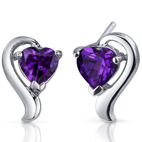Peora Amethyst Heart Stud Earrings in 925 Sterling Silver, Angel Wing Design, Natural Gemstone Birthstone, 2 Carats total, Friction Backs Peora Amethyst Heart Stud Earrings in 925 Sterling Silver, Angel Wing Design, Natural Gemstone Birthstone, 2 Carats total, Friction Backs
