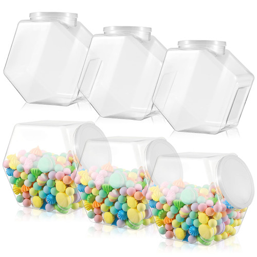 6 Pieces Clear Plastic Candy Jar Plastic Cookie Jars with Airtight Lids Hexagon Shaped Candy Containers Large Hexagon Food Storage Containers for Snack Buffet Kitchen Countertop Table, 156 oz