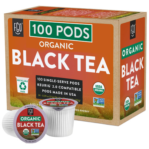 FGO Organic Black Tea K-Cup Pods - Naturally Occurring Caffeine, Keurig Compatible, 100 Pods (Pack of 1)