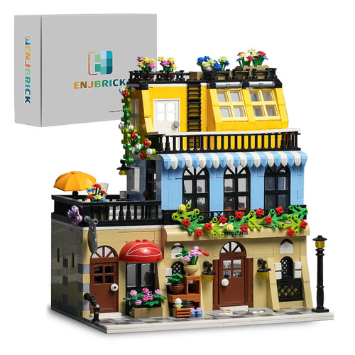 Enjbrick Flowers City Hotel House Building Kit for Adutls, Creator Building Toy Set with Apartmant and Shops for Girls and Adults 1464pcs
