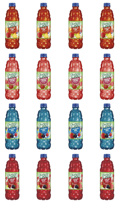 LUV BOX-Variety Twister Pack ,Pack of 16 ,16.9 oz Plastic Bottle , Tropical Fruit Fury , Blue Raspberry Rush , Strawberry Kiwi ,Cherry Berry Blast