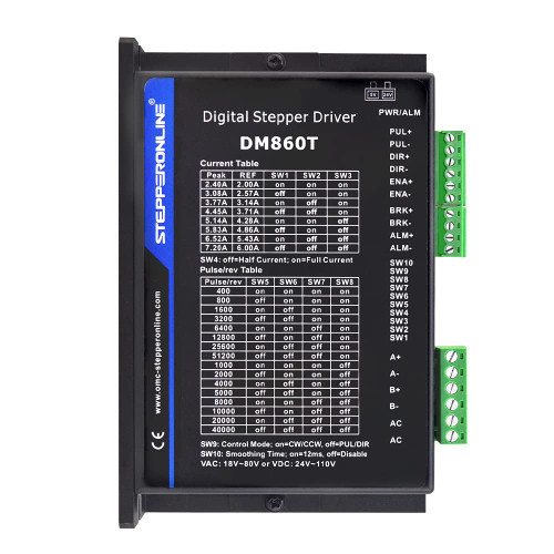 STEPPERONLINE CNC Digital Stepper Motor Driver 2.4-7.2A 18-80VAC or 36-110VDC for Nema 34 and 42 Motor DM860T