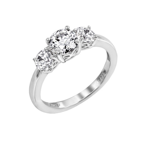Amazon Collection Platinum-Plated Sterling Silver Round 3-Stone Ring made with Infinite Elements Cubic Zirconia (2 cttw), Size 6