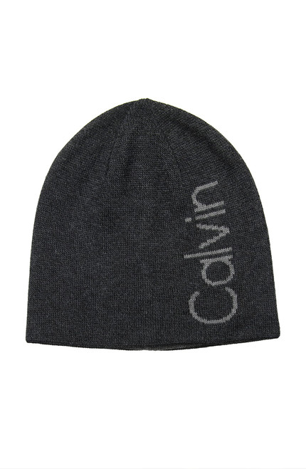 Calvin Klein Men's Reversible Beanie, Heather Grey and Grey Logo, One Size