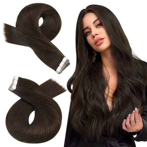 Moresoo Tape in Human Hair Extensions Brown Hair Extensions Tape in Dark Brown Tape in Hair Extensions Human Hair Seamless Tape in Extensions Real Hair 18 Inch #4 20pcs 50g