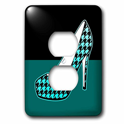 3dRose lsp_57144_6 I Love Hounds Tooth Print High Heel Shoe on Black and Teal 2 Plug Outlet Cover 3dRose lsp_57144_6 I Love Hounds Tooth Print High Heel Shoe on Black and Teal 2 Plug Outlet Cover