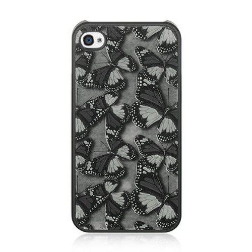 Dream Wireless Crystal Rubber Case for iPhone 4/4S - Retail Packaging - Fabric Black Butterfly