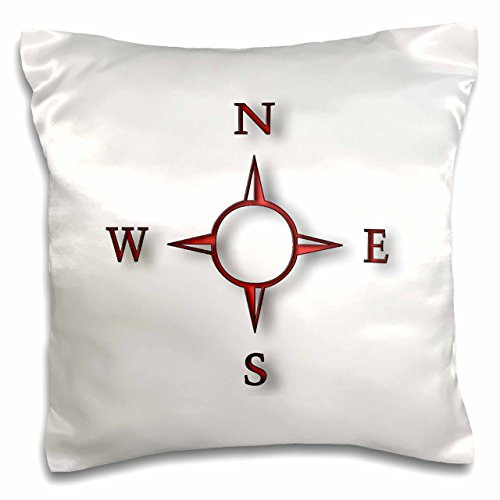 3dRose pc_212667_1 Print of Clear Red Compass on White Pillow Case, 16" x 16"