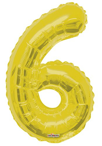 34" Jumbo Number 6 (Six) Foil Mylar Balloon, Gold