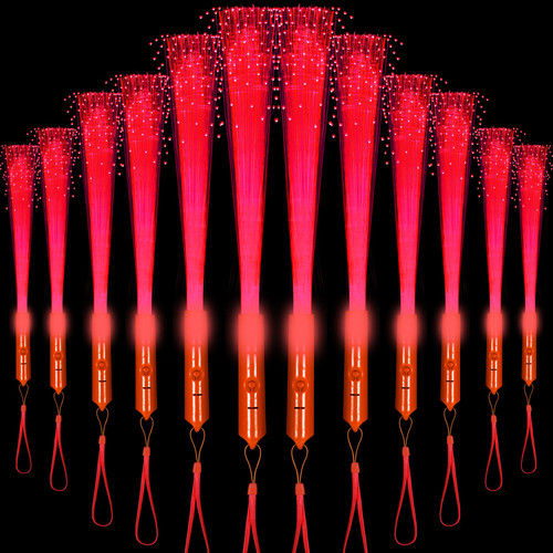 YOFOBU 60PCS Red Fiber Optic Wands Glow Fiber Wands Bulk LED Light Up Wands with 3 Flashing Modes LED Flashing Sticks for Wedding Bridal Shower Birthday Christmas New Year