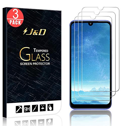 J&D Compatible for 3-Pack Redmi 7 Glass Screen Protector, [Tempered Glass] [Not Full Coverage] HD Clear Ballistic Glass Screen Protector for Xiaomi Redmi 7 Screen Protector