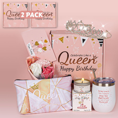 2pcs Birthday Gifts for Women - Best Happy Birthday Gifts Box for Women for 20th 30th 40th 50th 60th - Unique Inspirational Gifts Baskets Ideas for Her, Mom, Sister, Best Friend, Wife, Girlfriend