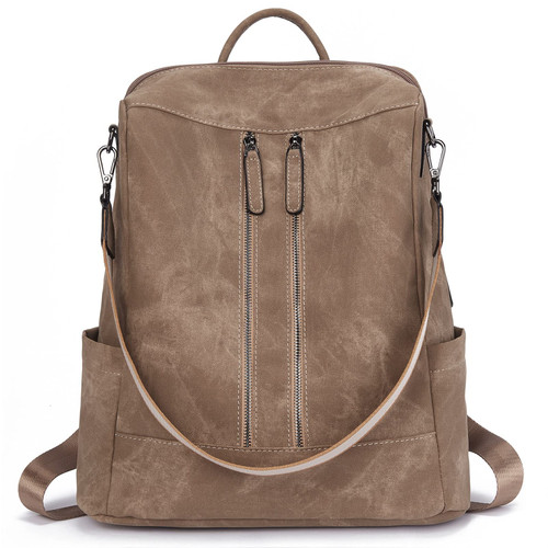 BROMEN Women Backpack Purse Leather Anti-theft Travel Backpack Fashion Shoulder Handbag Brown Pattern