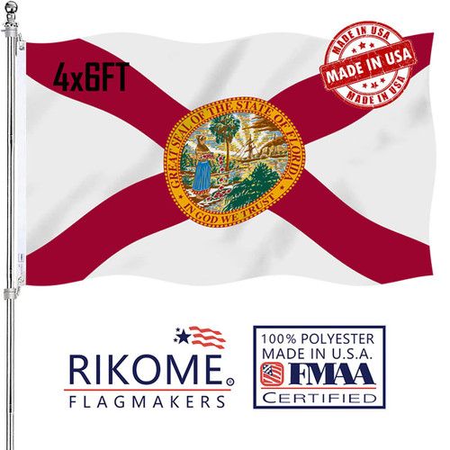 RIKOME Double Sided Florida States Flag 4x6 Outdoor Made In USA- Heavy Duty 3Ply Polyester Florida FL Flags Banners with 2 Brass Grommets