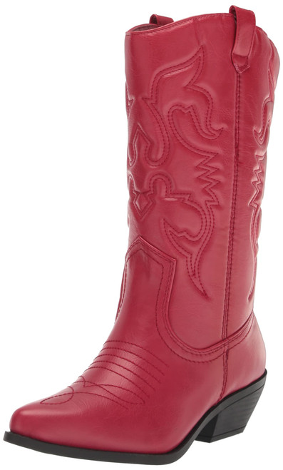 Soda Women Cowgirl Cowboy Western Stitched Boots Pointy Toe Knee High Reno-S, 7.5, Red