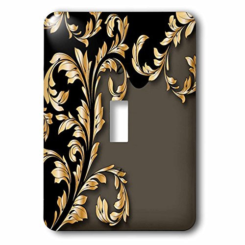 3dRose lsp_78102_1"Two Toned Black And Gray With A Wide Leafy Gold Flourish" Single Toggle Switch Multicolor